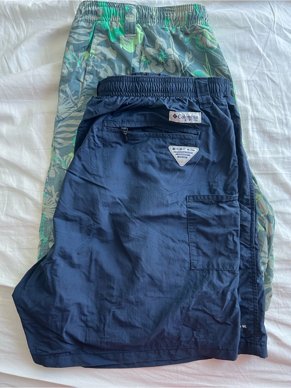 Columbia Navy Swim Shorts with Green Floral Boardshorts
